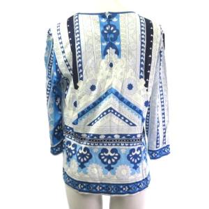 LEONARD FASHION ファッション カットソー Tシャツ 総柄 7分袖 ブルー 青 40