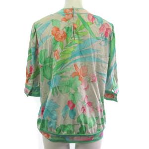 LEONARD カットソー 5分袖 パフスリーブ 花柄 グリーン ピンク L