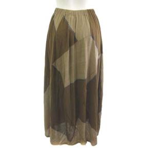 JURGEN LEHL ロングスカート コットン ストライプ ウエストゴム ブラウン 茶