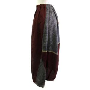 JURGEN LEHL ロングスカート ウエストゴム チェック シルク ボルドー ネイビー M
