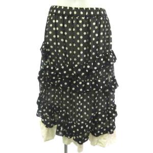 スカート ひざ丈 ドット柄 ティアード ダメージ 穴あき ブラック 黒 M