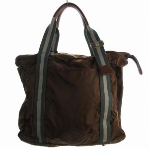 Orobianco トートバッグ ロゴ ゴールド金具 ナイロン レザー 茶 ブラウン