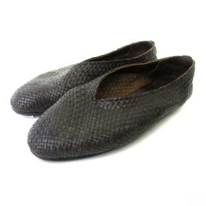 フラットシューズ パンプス メッシュレザー ブラウン 茶 23cm