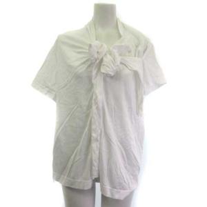 カットソー ギャザー リボンモチーフ 半袖 白 ホワイト S