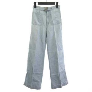 デニムパンツ ジーンズ ベルト付き コットン リネン ストレート ブルー 24