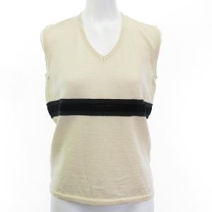 ニットベスト ジレ セーター リボン ベロア ベージュ ブラック M