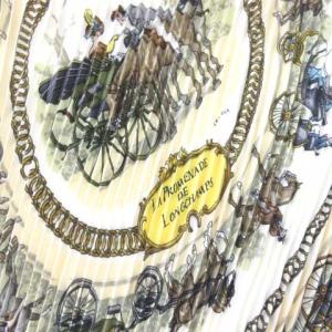 HERMES カレ90 LA PROMENADE DE LONGCHAMPS ロンシャンへの散歩 シルク スカーフ プリーツ ピンク