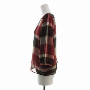 BLUE LABEL CRESTBRIDGE カットソー 七分袖 ブラウス チェック 38 M 赤 レッド 黒 ブラック