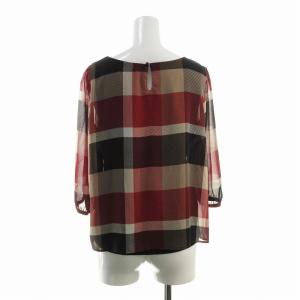 BLUE LABEL CRESTBRIDGE カットソー 七分袖 ブラウス チェック 38 M 赤 レッド 黒 ブラック