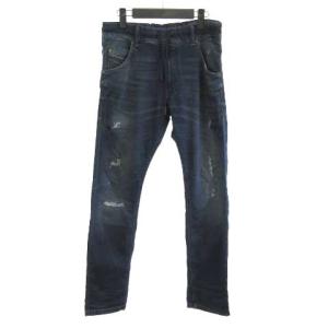 krooley ne デニムパンツ ゴムウエスト イージーパンツ ダメージ 28