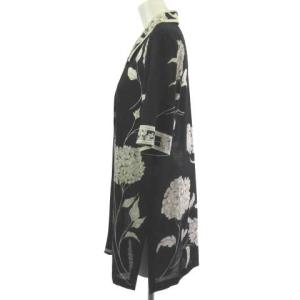 LEONARD FASHION ファッション リネン 麻 シャツ ブラウス 半袖 花柄 黒 ブラック Ｌ