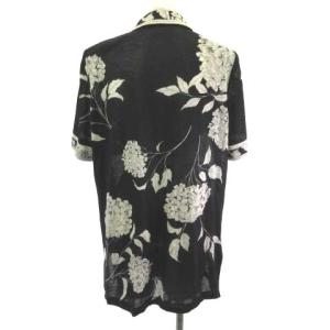 LEONARD FASHION ファッション リネン 麻 シャツ ブラウス 半袖 花柄 黒 ブラック Ｌ