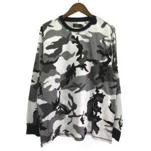 タグ付き Tシャツ カットソー ロンT カモフラ 迷彩 長袖 ワンポイント刺繍 グレー LL