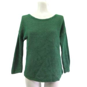 GBFGV01290 バイカラータック編みプルオーバー ニット7分袖 コットン リネン グリーン 緑 M