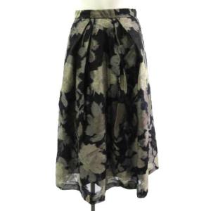 GDHDJ-02490 スカート 膝丈 花柄 オーガンジー ブラック 黒 M