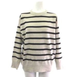 美品 KRWSCW0451 24AW ピュアカシミヤ クルーネック ニット ボーダー プルオーバー ベージュ ブラック 32
