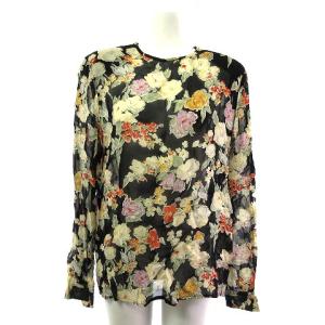 le collezioni シャツ ブラウス 総柄 花柄 シルク 長袖 ブラック 黒 40