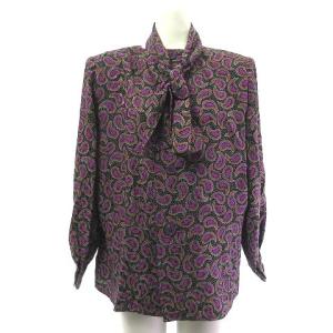 ヌーベルブティック シャツ シルク100 ブラウス 長袖 ペイズリー柄 ストール付き 紫 パープル 10 1