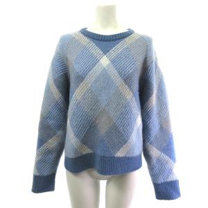 24AW 55N08-435-23 ヘアリークレストブリッジチェックジャカードプルオーバー 長袖 ニット セーター  ブルー