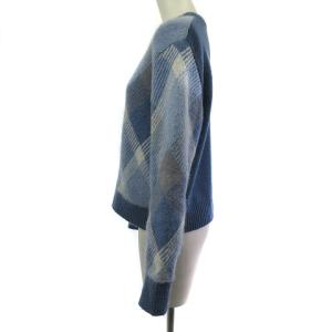 BLUE LABEL CRESTBRIDGE 24AW 55N08-435-23 ヘアリークレストブリッジチェックジャカードプルオーバー 長袖 ニット セーター  ブルー