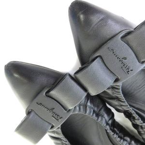 Salvatore Ferragamo パンプス バレエ シューズ ヴァラ リボン ポインテッドトゥ ブラック 黒 6.5 23.5cm