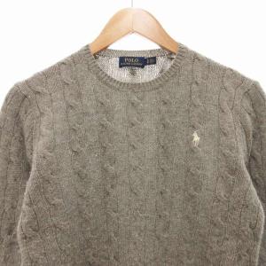 POLO RALPH LAUREN ニット セーター 長袖 ケーブル編み ポニー刺繍 カシミヤ混 S グレー