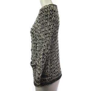 CHANEL カーディガン 7分袖 カギ針 ココマーク P30401K00389 36 ブラック ホワイト