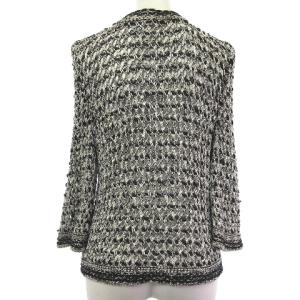 CHANEL カーディガン 7分袖 カギ針 ココマーク P30401K00389 36 ブラック ホワイト