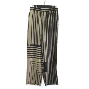 シルクツイルパジャマパンツ ストライプ ベージュ ブラック 36
