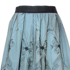 TO BE CHIC 美品 リボンモチーフエンブロイダリースカート ミモレ丈 レース 刺? フレア スカラップ 40 M相当 ダークグリーン X