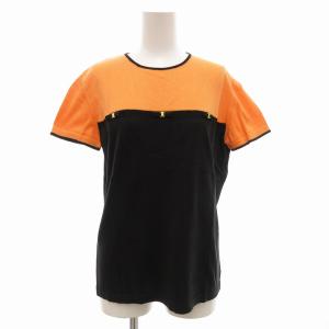 ヴァラリボン ニットソー 半袖 バイカラー M オレンジ 黒 ブラック