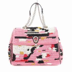 かぎ編みバッグ ワンショルダー チェーン 総柄 ピンク