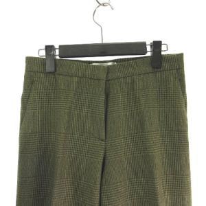 Max Mara 白タグ パンツ スラックス チェック ウール  ロールアップ グリーン 緑 38