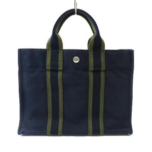 HERMES フールトゥPM ハンドバッグ トートバッグ キャンバスバッグ ネイビー グリーン 紺 緑