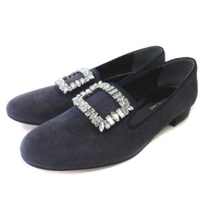 パンプス シューズ ローヒール スエード ビジュー ネイビー 紺 36 23cm