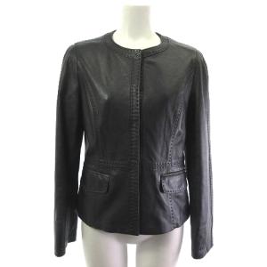ラムレザー ジャケット 羊革 ノーカラー ブラック 黒 36