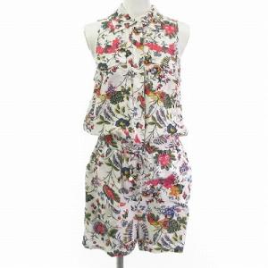 美品 シルク オールインワン 花柄 総柄 半袖 S