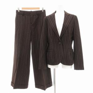 国内正規 美品 セットアップ スーツ テーラードジャケット シングル パンツ 1B 総裏地 ストライプ カシミヤ混 茶 ブラウン