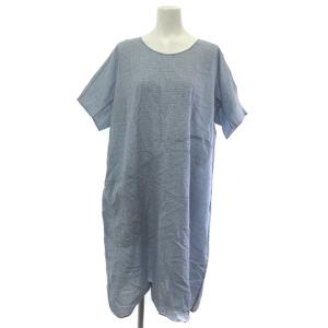 ワンピース 膝丈 半袖 チェック ブルー M
