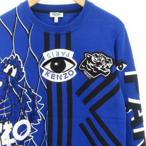 KENZO トレーナー スウェット 長袖 EYE タイガー 刺繍 裏起毛 プリント クルーネック 青 ブルー S