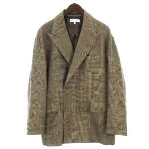 18AW TR ルーズジャケット ダブル ドロップショルダー グレンチェック ウール混 茶系 ブラウン S