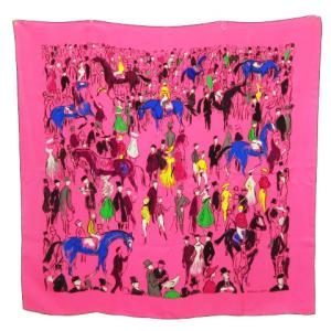 スカーフ カレ 90 Paddock パドック 馬 貴婦人 大判 シルク ピンク