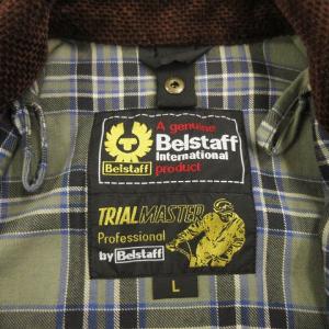 Belstaff トライアルマスター ジャケット スタンドカラー ジップアップ 裏地チェック ワッペン コットン 黒 ブラック系 L