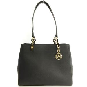 ショルダー トートバッグ チェーン レザー ロゴ チャーム付き 黒 ブラック