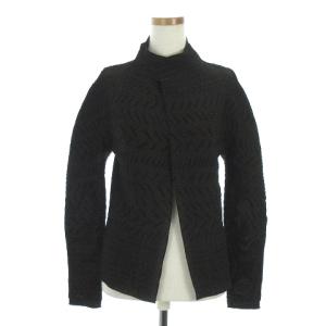 カーディガン 長袖 前開き ハイネック 総柄 プリーツ 緑系 カーキ S