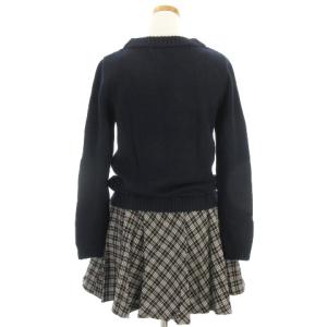 BLUE LABEL CRESTBRIDGE ニット ドッキング ワンピース ミニ チェック 長袖 ネイビー