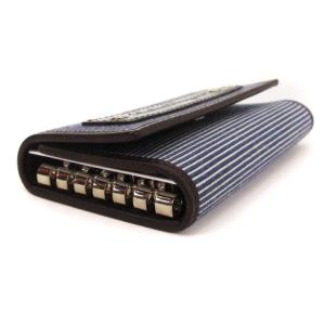 Salvatore Ferragamo キーケース ボーダー 6連 三つ折り ネイビー 焦げ茶 ダークブラウン