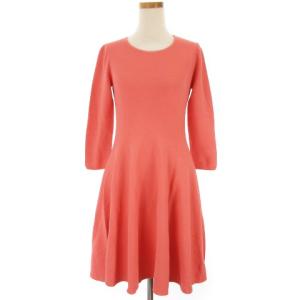 ニット ワンピース ひざ丈 フレア 七分袖 ピンク 40 SM
