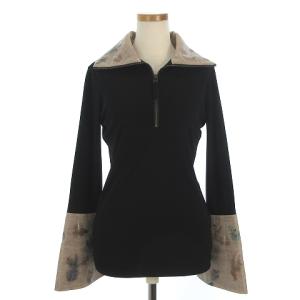 カットソー 長袖 フレアスリーブ フェザー 黒 ブラック ベージュ 40 