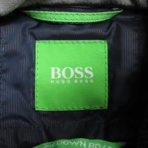 HUGO BOSS ライト ダウンベスト エンボスロゴ ラメ 切替 ジップアップ ダックダウン ネイビー L
